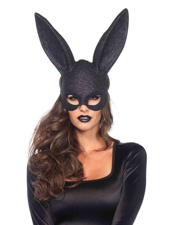 Black Glitter Masquerade Bunny Rabbit Mask for wholesale on Faire