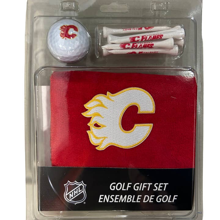 Towel, Ball, Tees Gift Set Calgary Flames for wholesale by CaddyPro Golf Products Ltd.