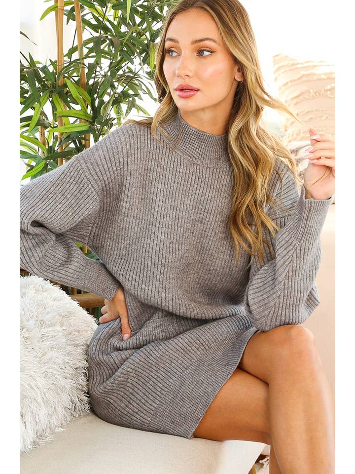 Vine & Love – Vestido - Mulher por atacado – Vestido de malha de manga comprida com detalhe de bolso VD7037015