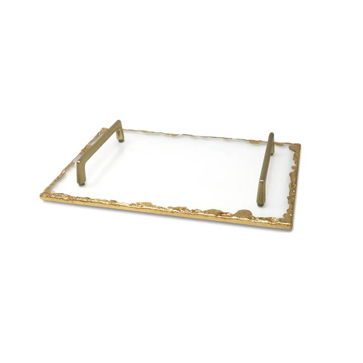 VIVIENCE - Venta al por mayor Bandejas decorativas - Bandeja de cristal con borde dorado y asas