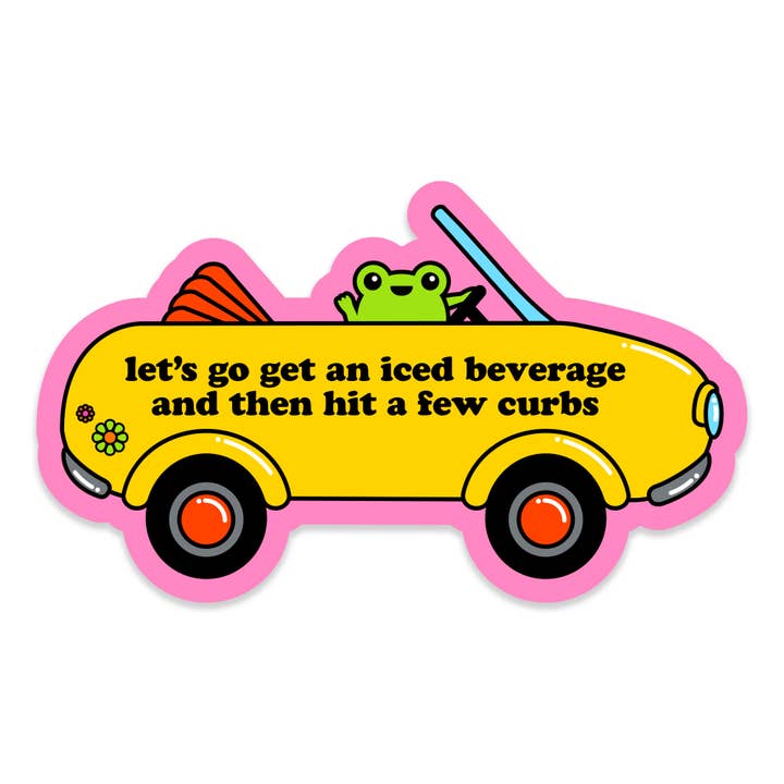 Bad Driver Frog Iced Beverage Hit The Curb Vinyl Sticker for wholesale by Krystan Saint Cat