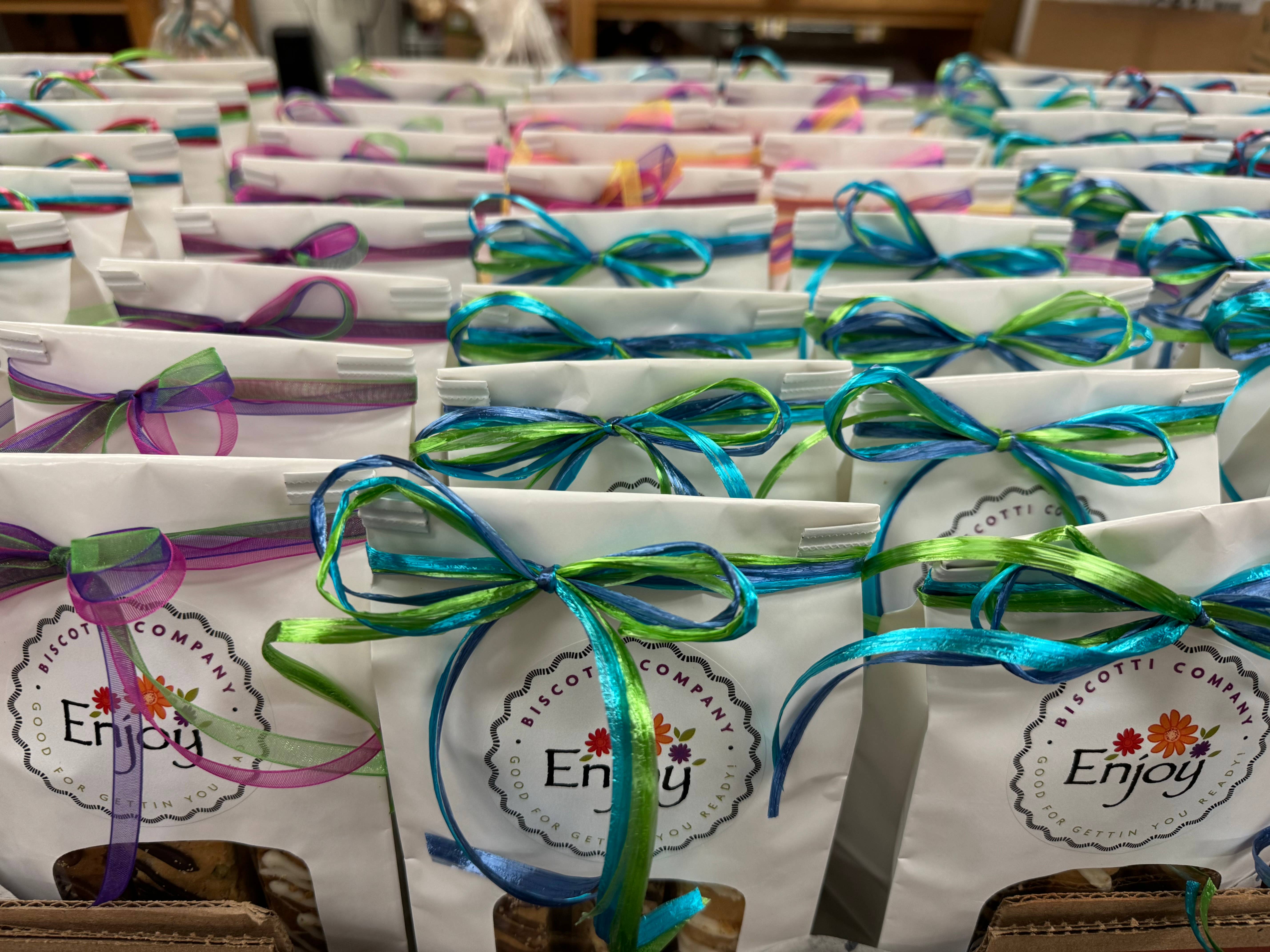 Enjoy Biscotti Company - Wholesale Cookie - Gift Bag of Biscotti - Seasonal Themed Ribbons !2