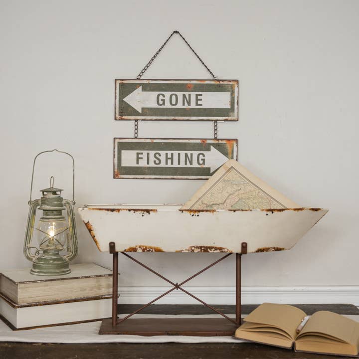 PAINTED WHITE BOAT ON STAND for wholesale by Ragon House