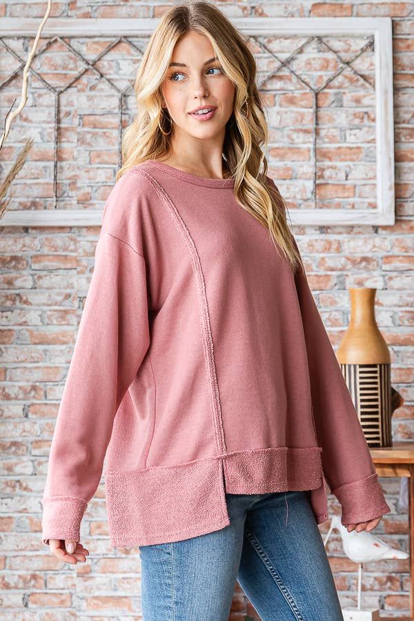 7th Ray - Wholesale Knit Top - Women's - [PLUS SIZE] Cotton Blend Raw Edge Hi Low detail Top  T5276XL14