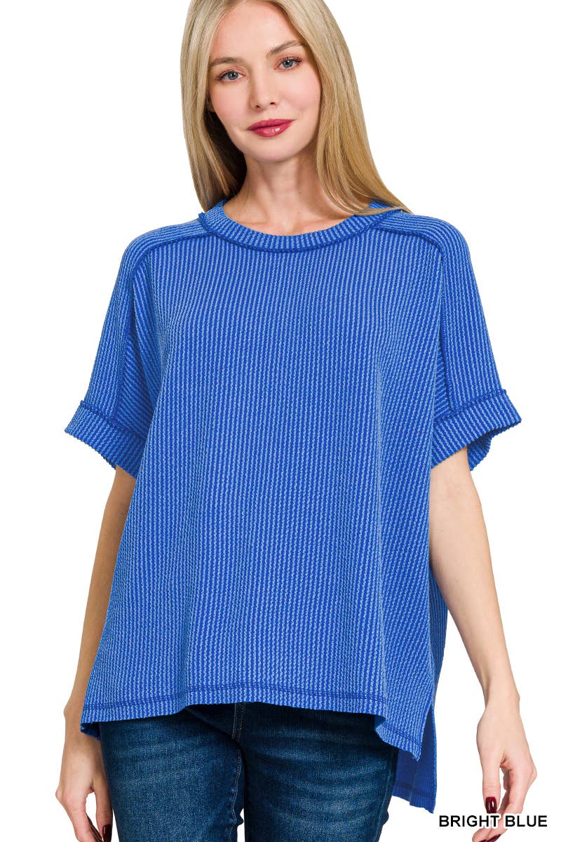 42POPS – wholesale Stickad topp - Dam – .Corded Rib Kortärmad Topp med Rå Kant47