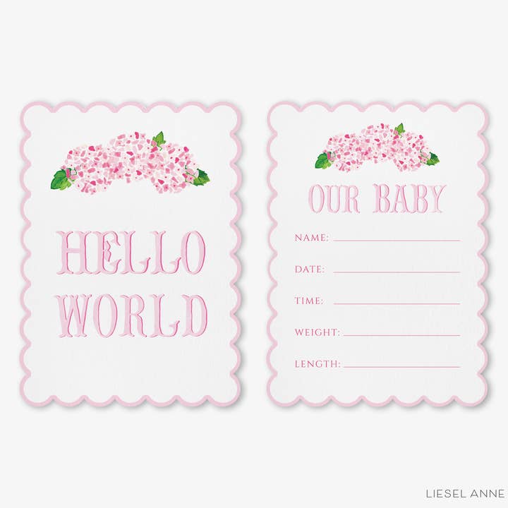 Tarjetas con hitos mensuales festoneados con hortensia rosa para venta al por mayor de Liesel Anne Studios