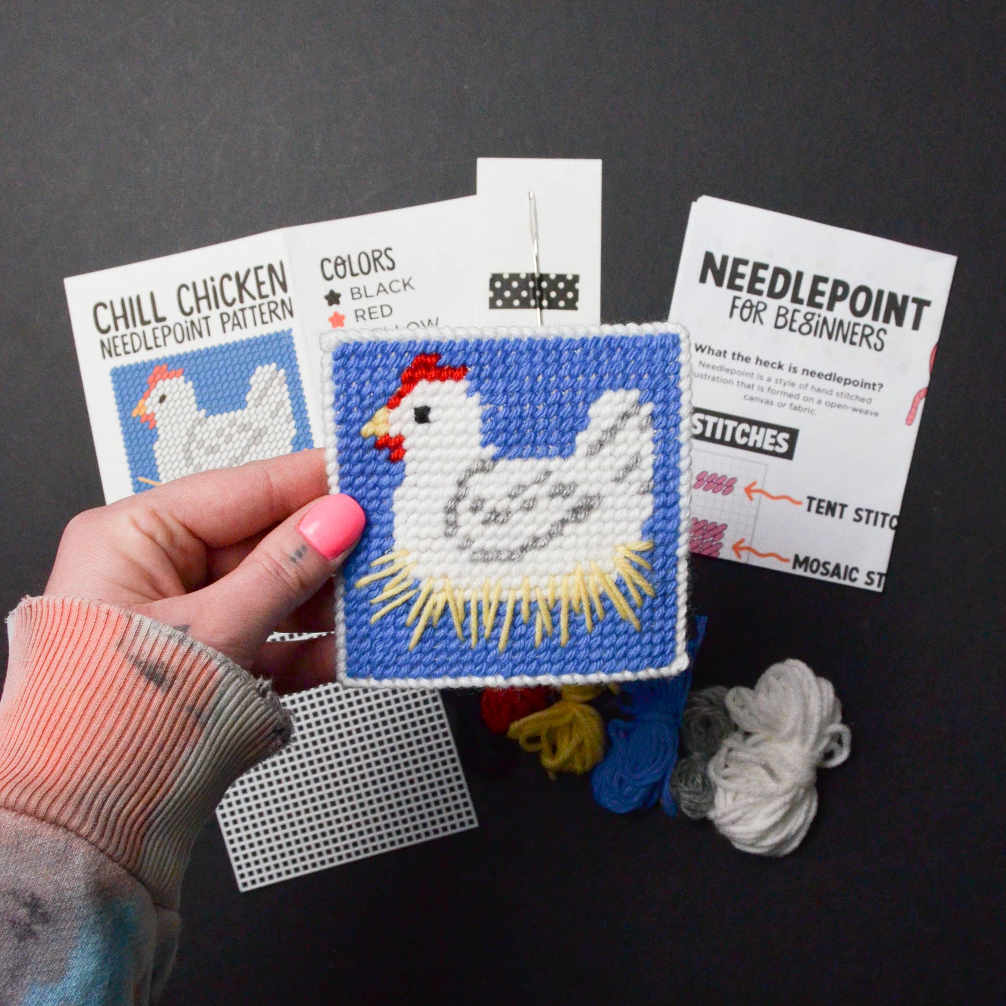 Make & Mend – wholesale Craft sewing kit – Chill Chicken Needlepoint Kit5