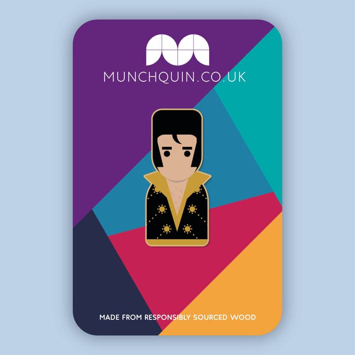 Hey There Munchquin – wholesale Lapel pin/button – Elvis Presley eco-friendly wooden pin1