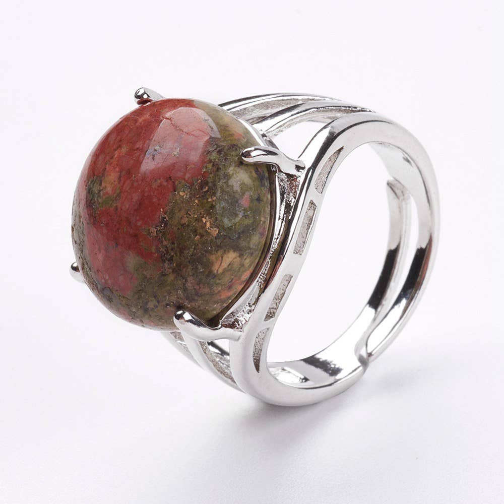 VIE - Vendita all'ingrosso Anelli cocktail/statement - Anello regolabile placcato argento con grande pietra circolare38