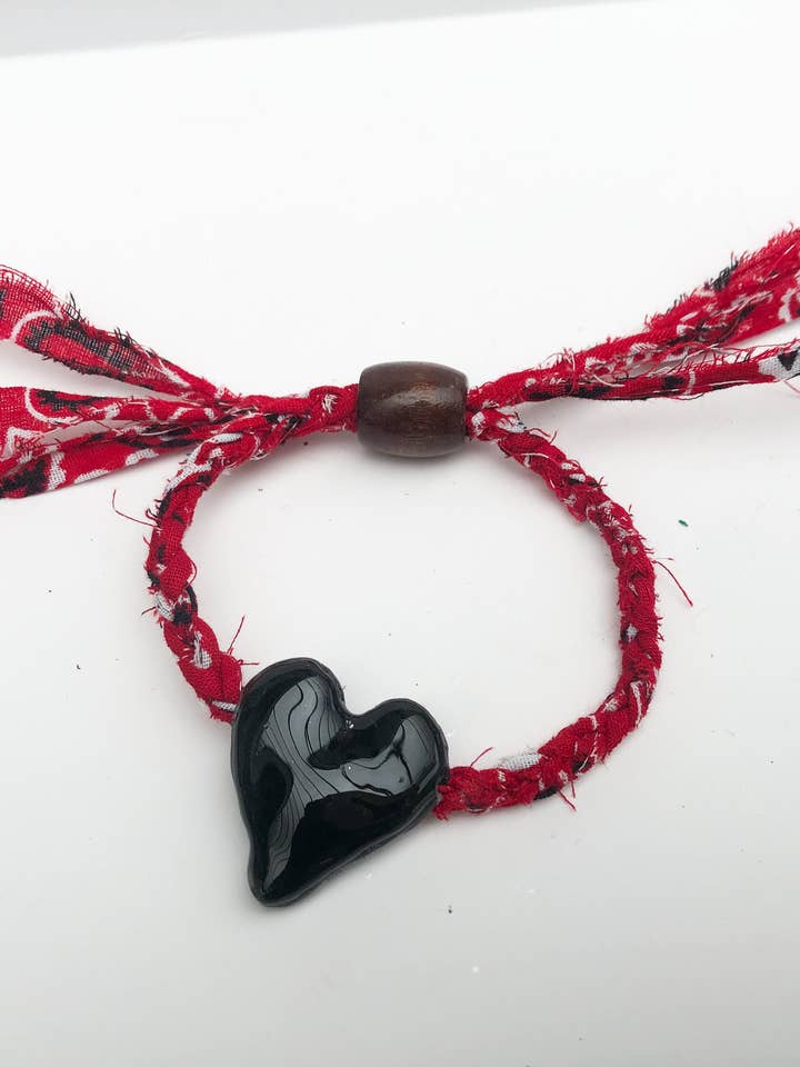 Red Bandana with Black Heart Bracelet for wholesale by Chic’d Out