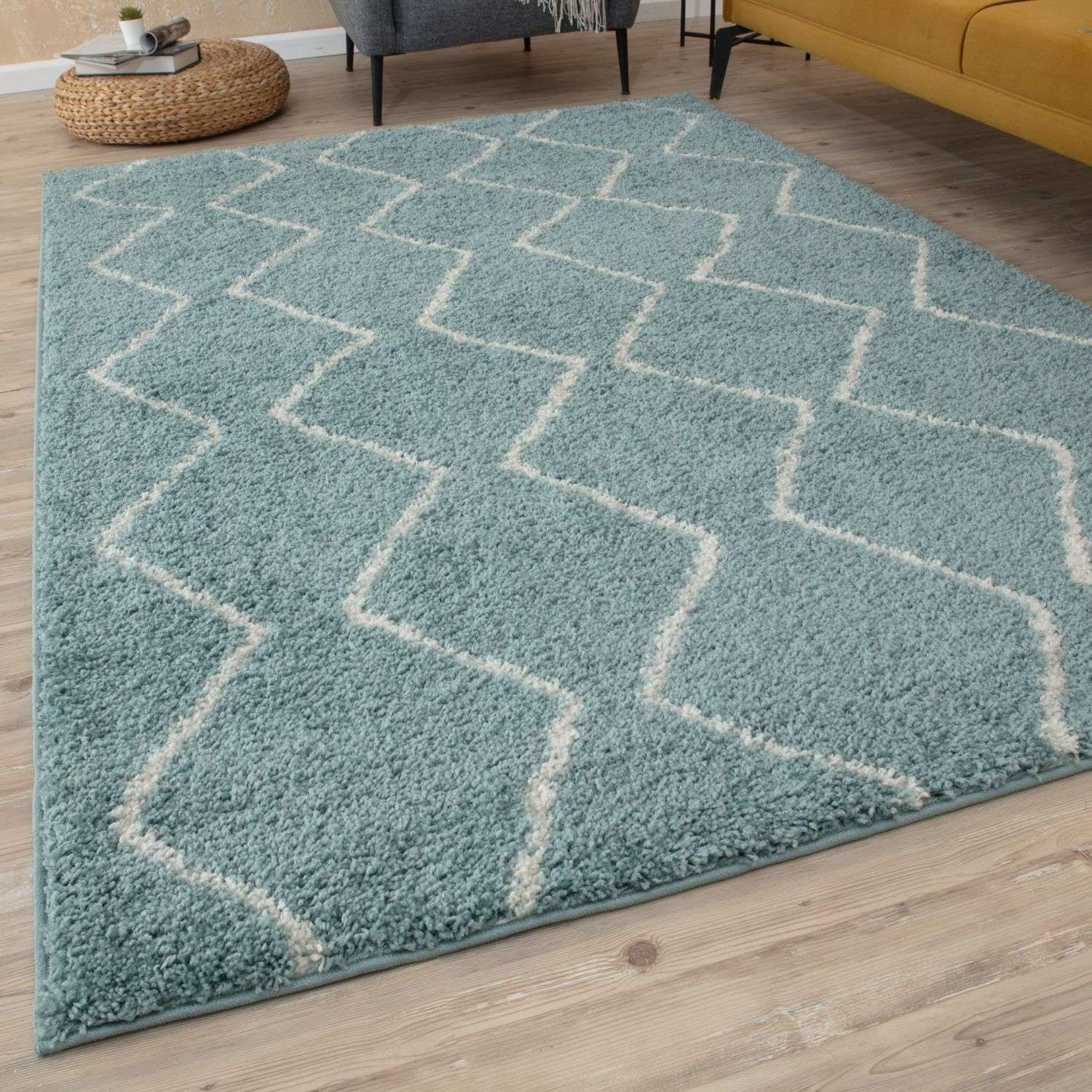 THE RUGS - Vendita all'ingrosso Tappeto - Tappeto Shaggy Blu Uovo d'Anatra Marocchino | 8507
