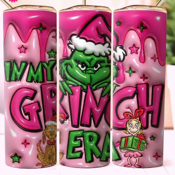 Pink Christmas Character Grinchy 40 oz 2 piece Tumbler Wrap 