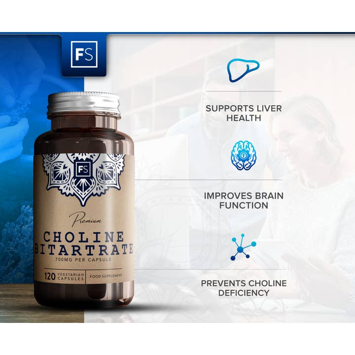Focus Supplements – Großhandel Nahrungsergänzungsmittel/Vitamin zum Einnehmen – Cholinbitartrat (700 mg) 120 Kapseln