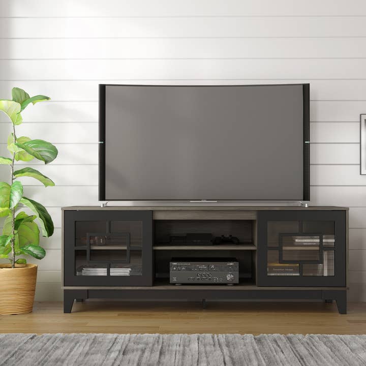Nexera 402734 Magnolia TV Stand, 72-inch, Black and Grey for wholesale by Nexera