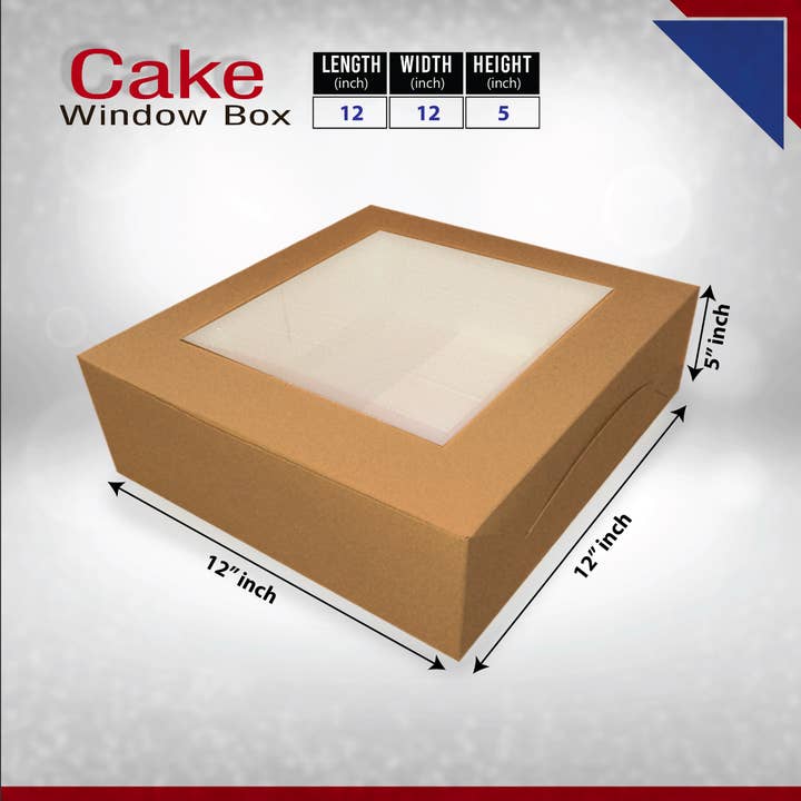 Tennessee IMPEX - Wholesale Cake Stand - 25-Pack Kraft Bakery Cake Boxes with Clear Window | Eco-Friendly Take-Out Packaging for Cakes, Cupcakes, Pies, Donuts & Treats – Large (12x12x5"), Medium (10x10x4"), Small (8.5x8.5x3") Sizes