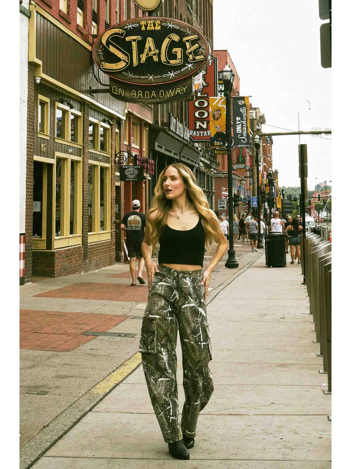 Rhinestone Camo Print Baggy Barrel Jeans for wholesale on Faire9