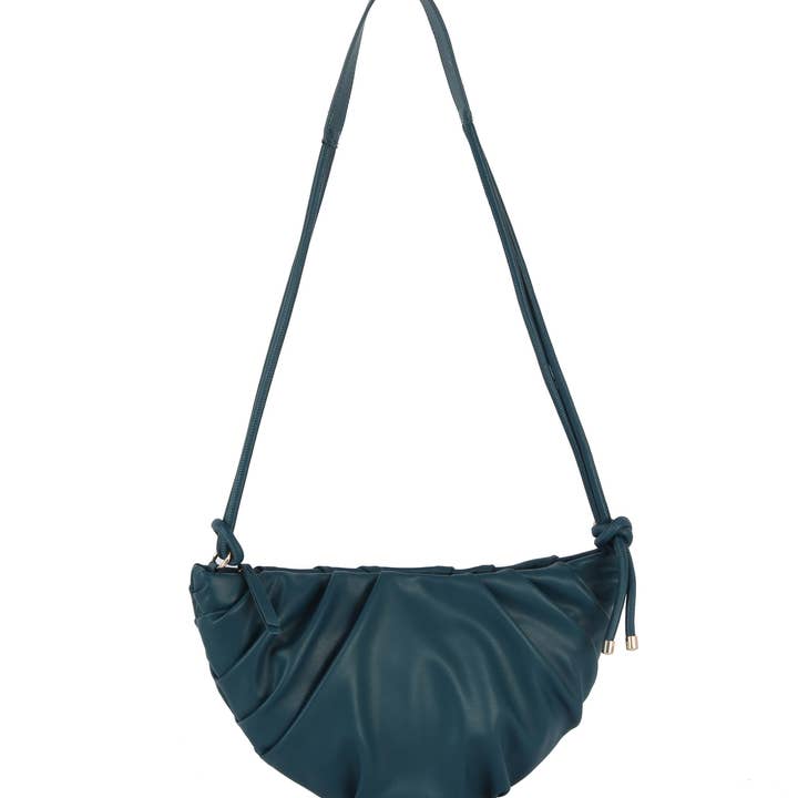 Pleated knotted shoulder bag for wholesale by Handbag Factory Corp