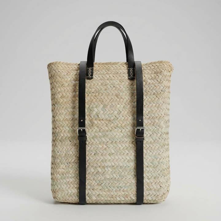 Melecraft - Wholesale Backpack - Women's - Woven Palm Leaf Backpack Leather Straps Boho Market Bag