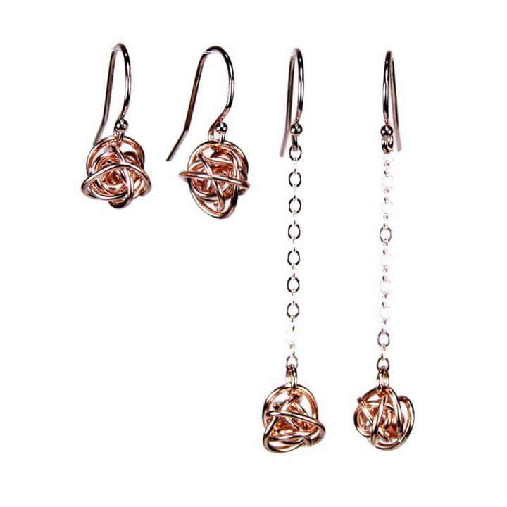 Tiny Scribbles Earrings - 14k Rose Gold fill wire wrap ball for wholesale by Tactile Melodies