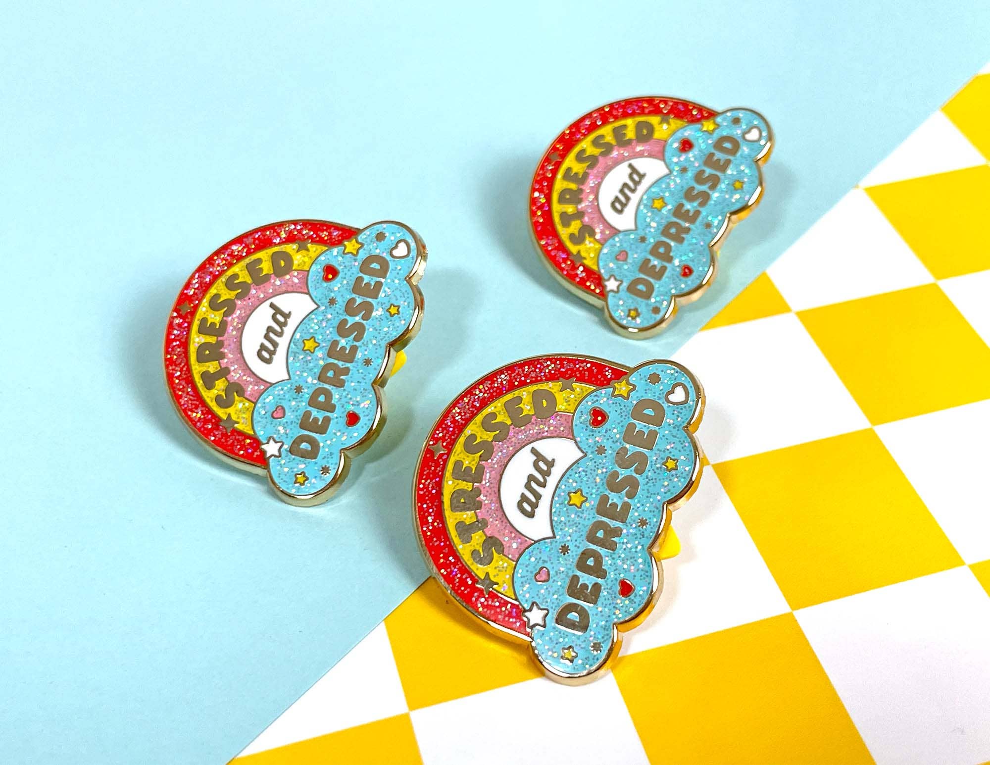 Kidnichols - Wholesale Lapel Pin/Button - Kawaii But Sad Rainbow Enamel Pin | Glitter | Anime Pin1