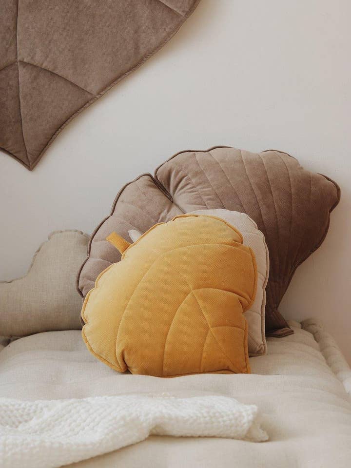 “Honey” Velvet Leaf Pillow for wholesale by Moi Mili
