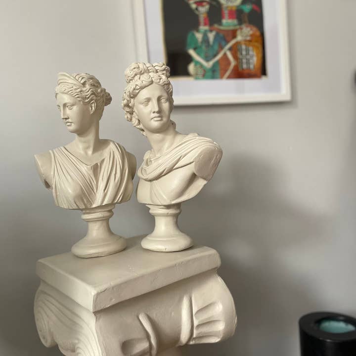 RomaArtSculptures – Großhandel Skulptur – Große Artemis- und Apollostatuen – Zwillingsbüsten aus Marmorstäuben1