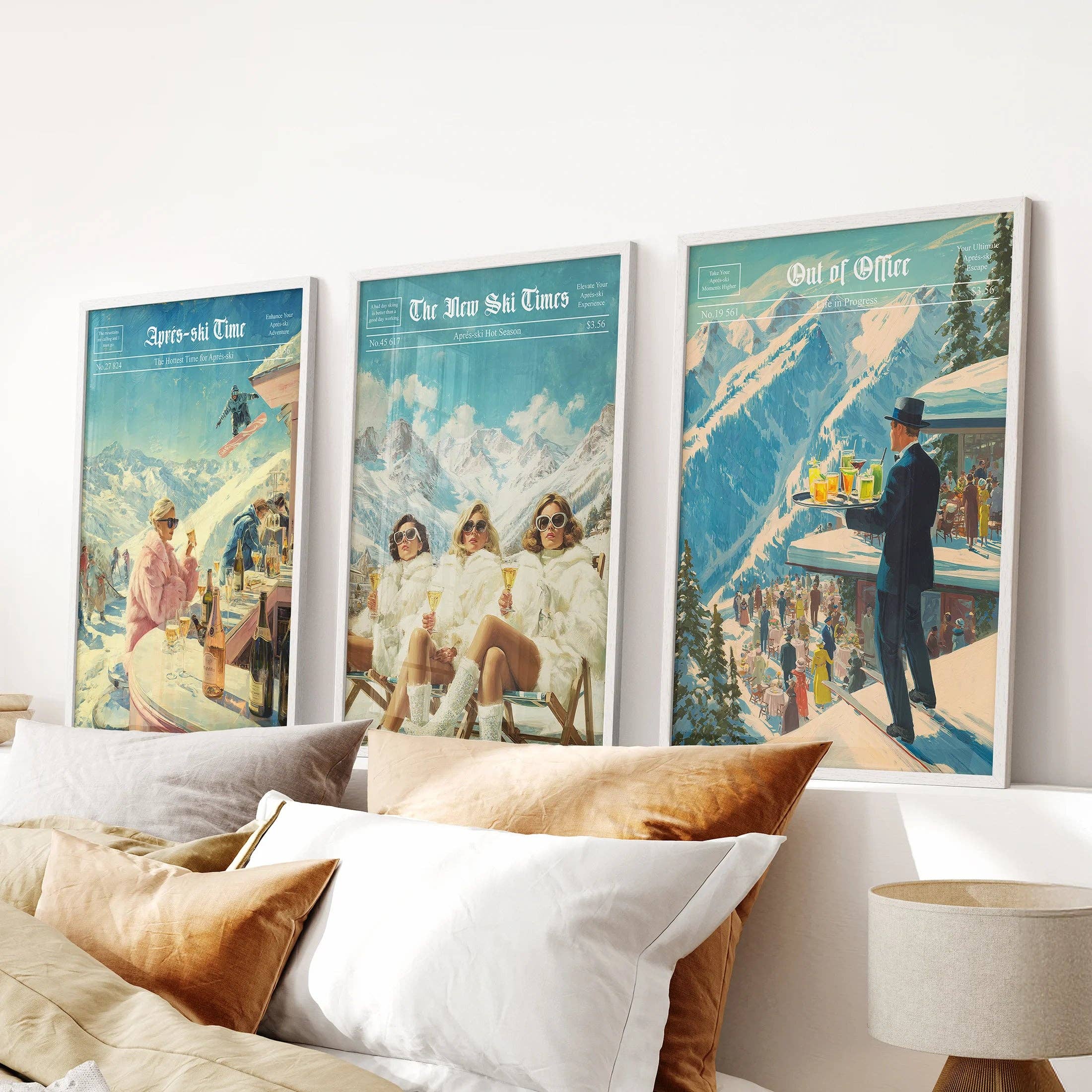 PrintSets.com - Wholesale Gallery Wall Set - Winter Ski Resort Wall Art Set. Alpine Après Ski Newspaper1