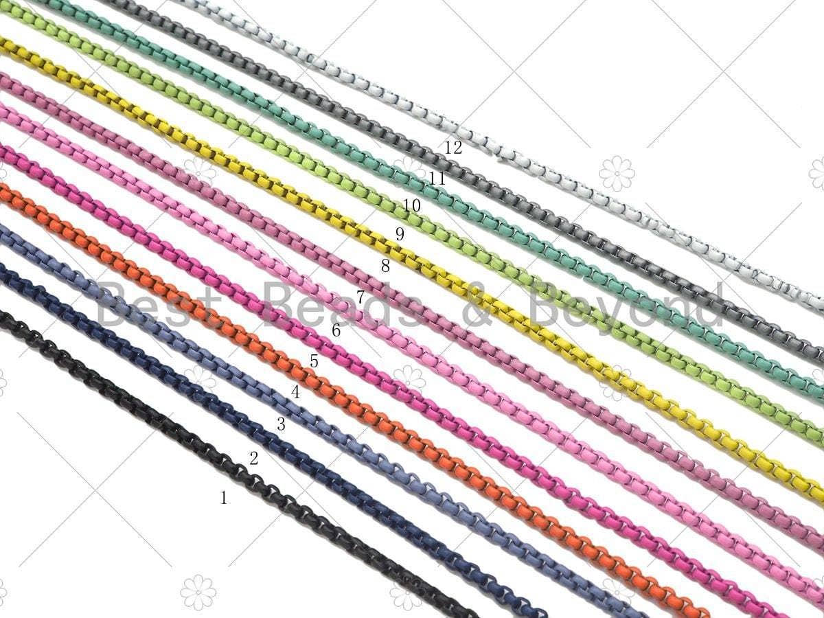 BestBeads&Beyond - Wholesale Schakelketting - 26 KLEUREN!!! Emaille doos ketting/ketting, Emaille Pop Ketting Kettingen, Gekleurde metalen ketting, Groothandel emaille ketting, 3mm, sku #M398