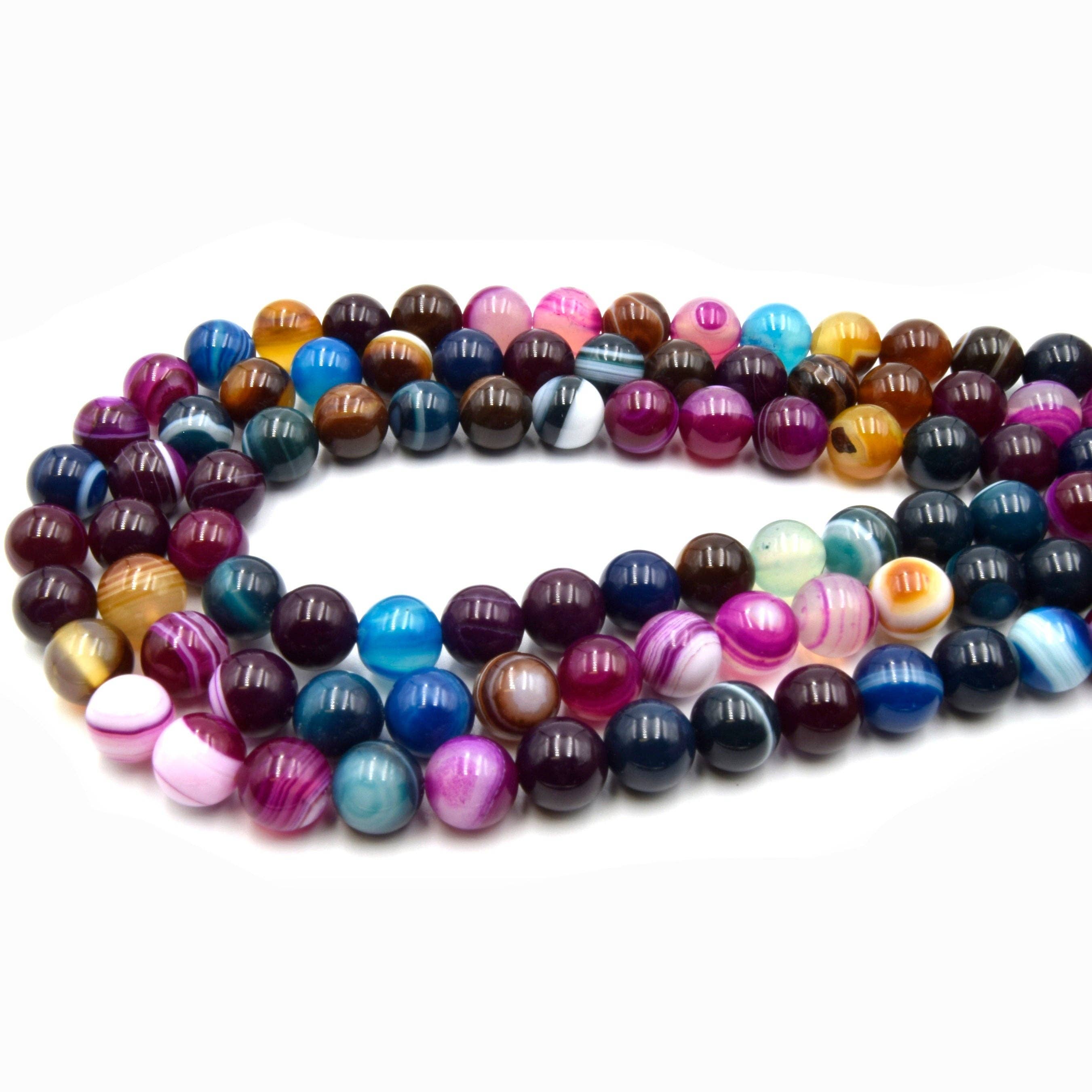 Only Beads - Wholesale Beads - Pink Multi Color Striped Agate  Beads | Smooth Round Loose Gemstone Beads | Natural Agate Beads2