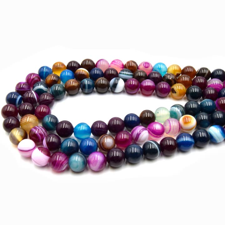 Only Beads - Wholesale Beads - Pink Multi Color Striped Agate Beads | Smooth Round Loose Gemstone Beads | Natural Agate Beads2