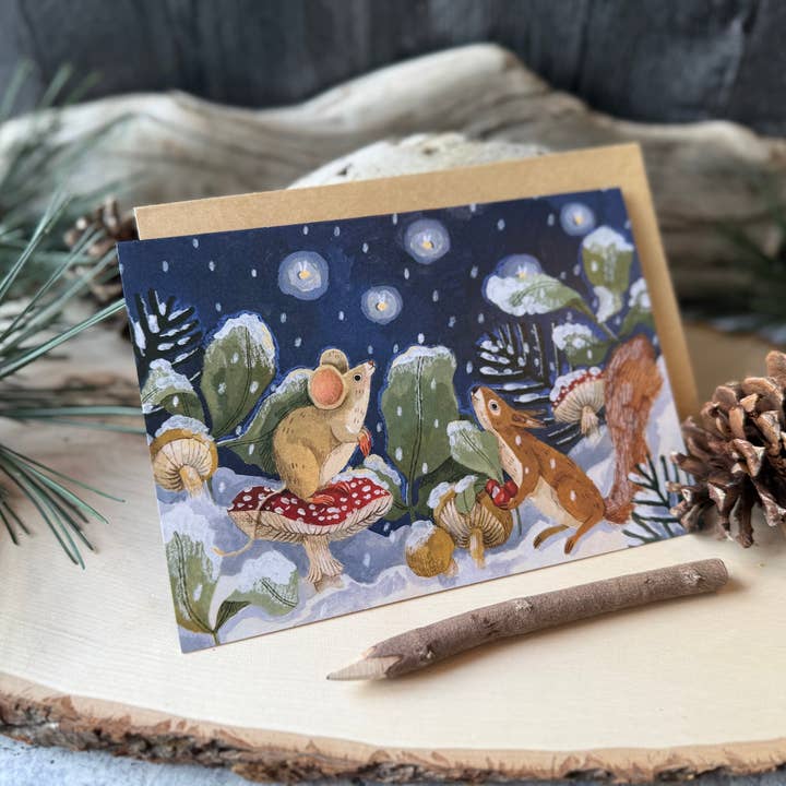 Canyon & Cove Art - Wholesale Christmas Card - Mushroom Snow Holiday Card1