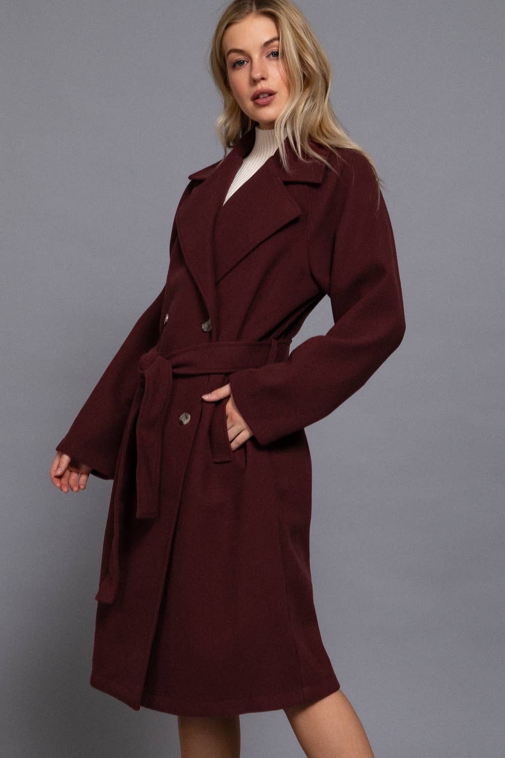 Active Basic | Active USA - Wholesale Trench Coat - Women's - Long Sleeve Double Breasted Button Soft Felt Trench Coat7
