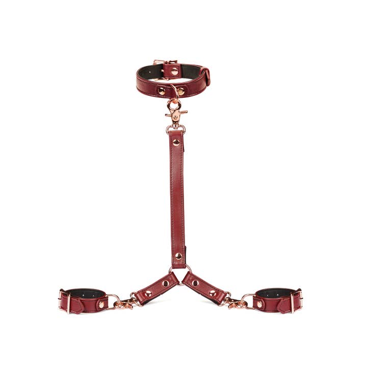 Liebe Seele - Wholesale Sex Toy - Wine Red Leather Collar and Wrist Restraints Harness
