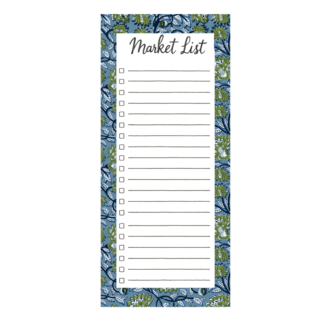 Design Carolinas - Wholesale Notepad - Blue & Green Floral Block Print Market List" Lined Notepad0