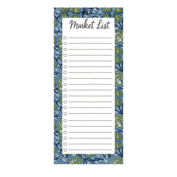 Design Carolinas - Wholesale Notepad - Blue & Green Floral Block Print Market List" Lined Notepad