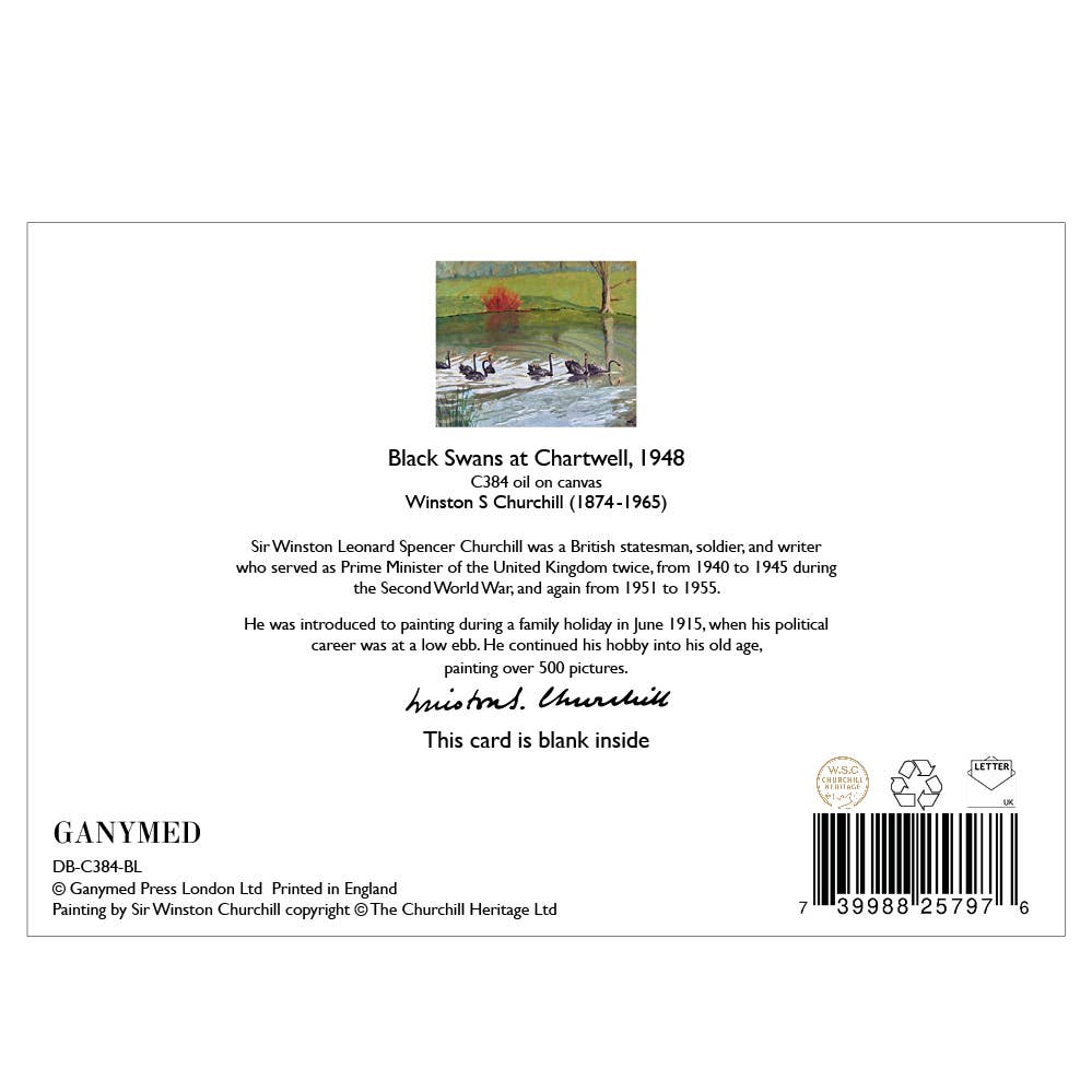 Ganymed Press - Wholesale Everyday Greeting Card - Black Swans at Chartwell by Winston S Churchill - Blank Card1