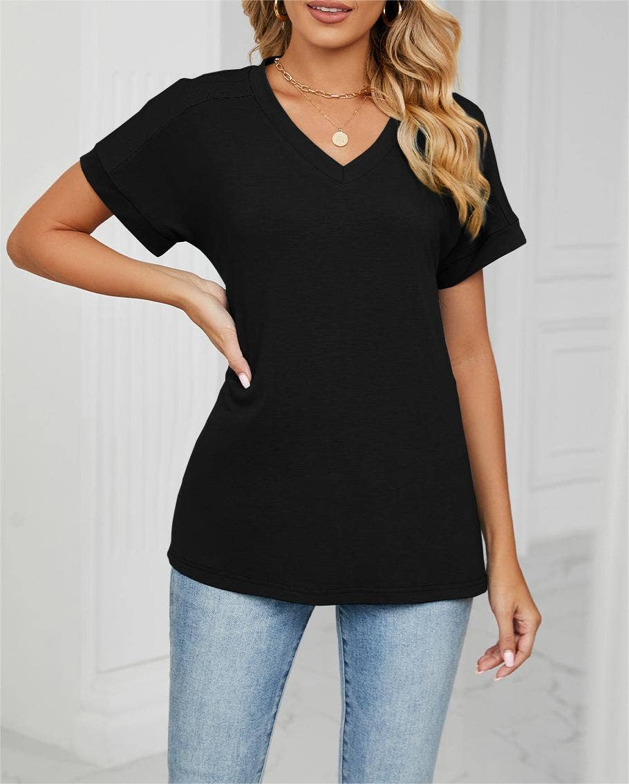 Rosa Clothing - Wholesale T-Shirt - Women's - Stylish contrast color loose short-sleeved t-shirt top1