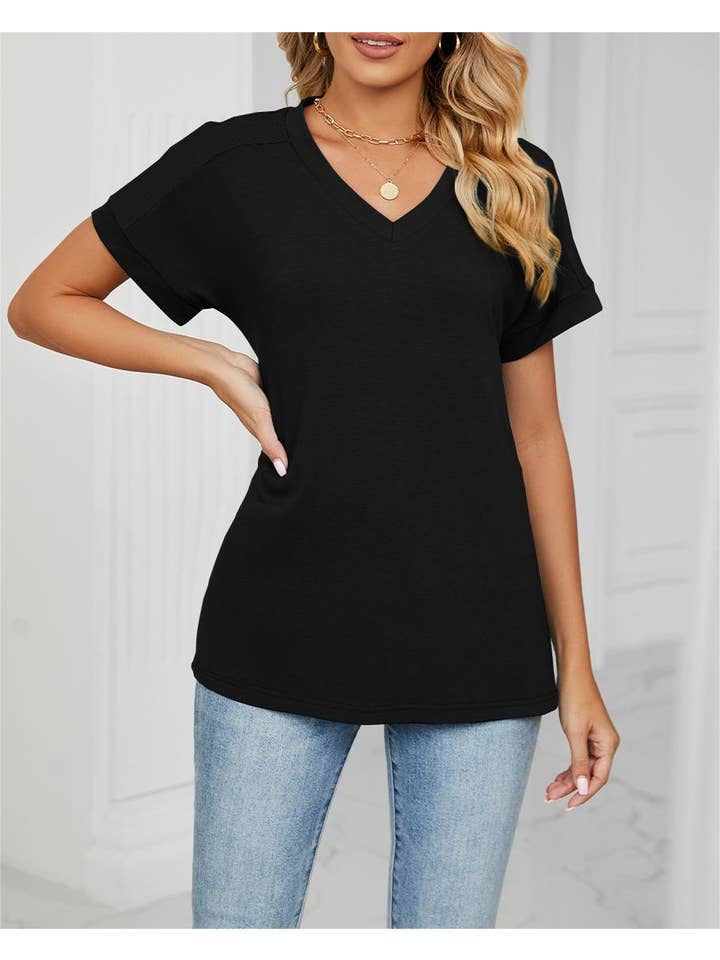 Rosa Clothing - Wholesale T-Shirt - Women's - Stylish contrast color loose short-sleeved t-shirt top1
