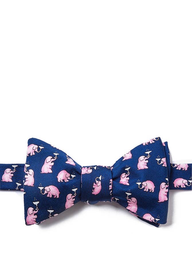 Pink Elephants Self Tie Bow Ties - Navy Blue Silk for wholesale by Alynn
