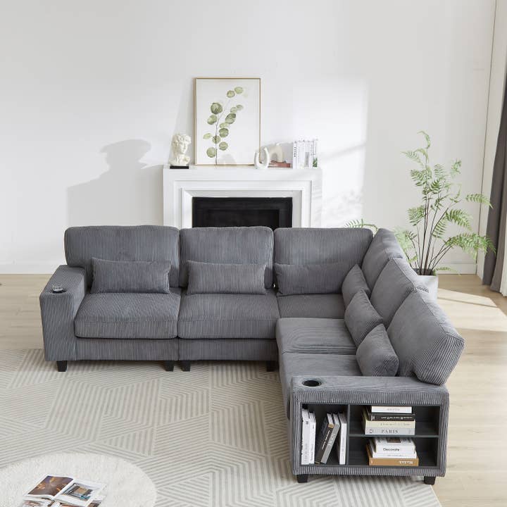 39F Inc. - Wholesale Sofa - Modular Corduroy L-Shaped Sectional Sofa with Storage,4Color14