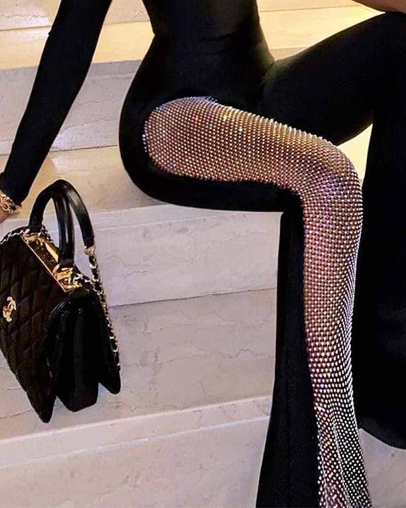 Flarix – Großhandel Jumpsuit – Damen – Strass eine Schulter Flare Bein Skinny Jumpsuit5