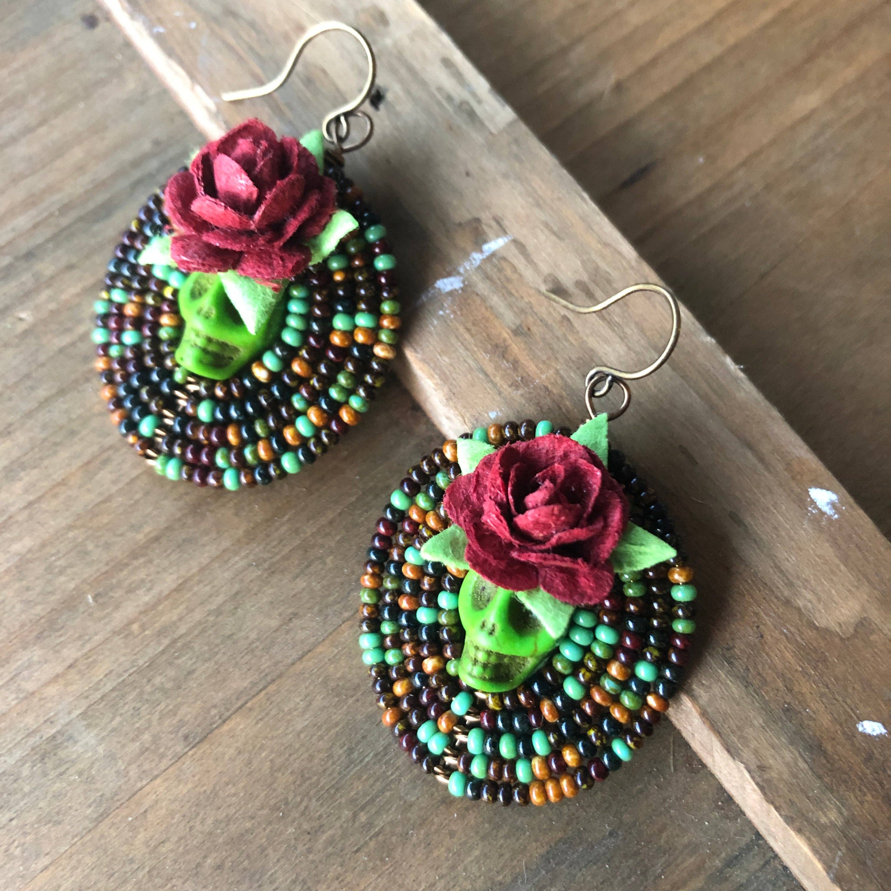 MorninGloria's - Wholesale Dangle Earrings - Large Dia De Los Muertos Beaded Earrings1