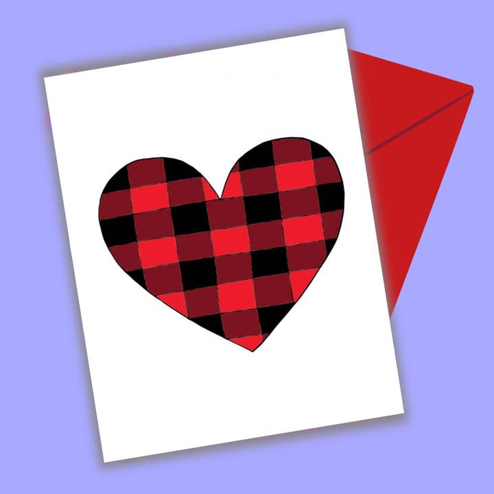 Pläd hjärta gratulationskort för wholesale av quirky burp illustrations