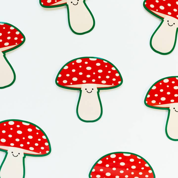 Roter Pilz Herbst Umweltfreundlicher Aufkleber | Kompostierbar für den Großhandel von Jeff and the Squirrel