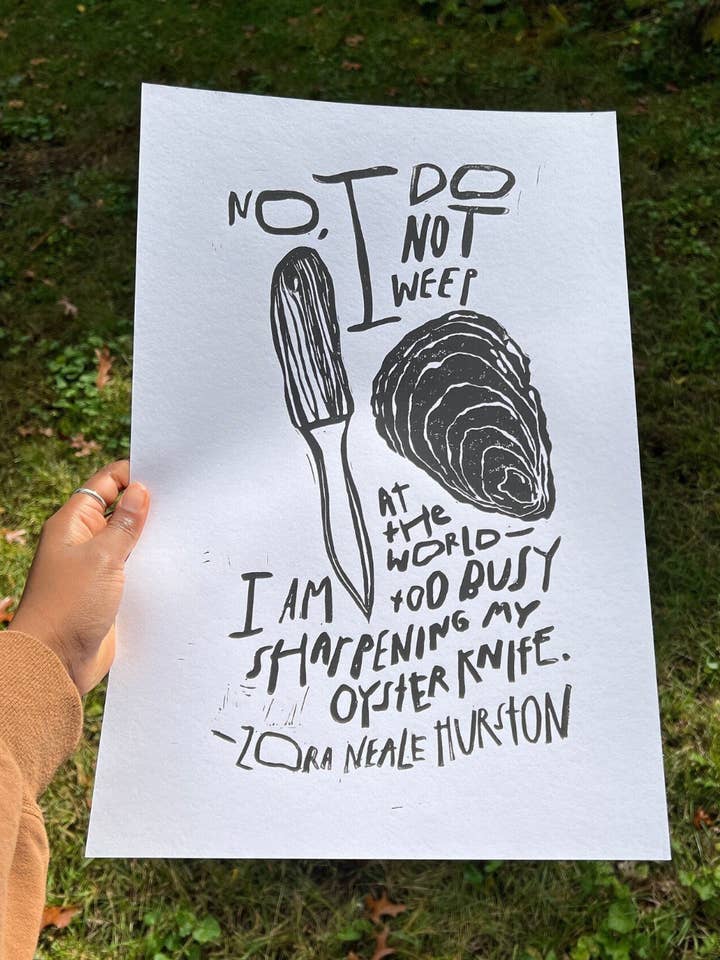 Original Linocut Print, 'the world is your oyster' for wholesale by Pretty In Ink Press