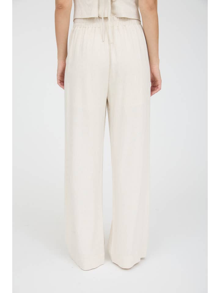 OATMEAL HIGH WAIST WIDE LEG LINEN PANTS for wholesale on Faire