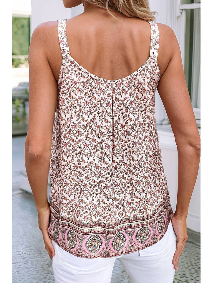 Pink LDC Bohemian Floral Pleated U Neck Vest for wholesale on Faire