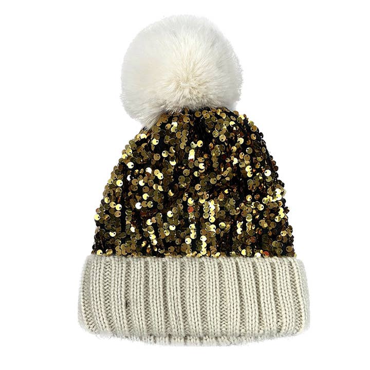 TAPA fashion - Wholesale Beanie – Women's - Pom Pom Sequin Beanie HA3715-1 (3PC)22