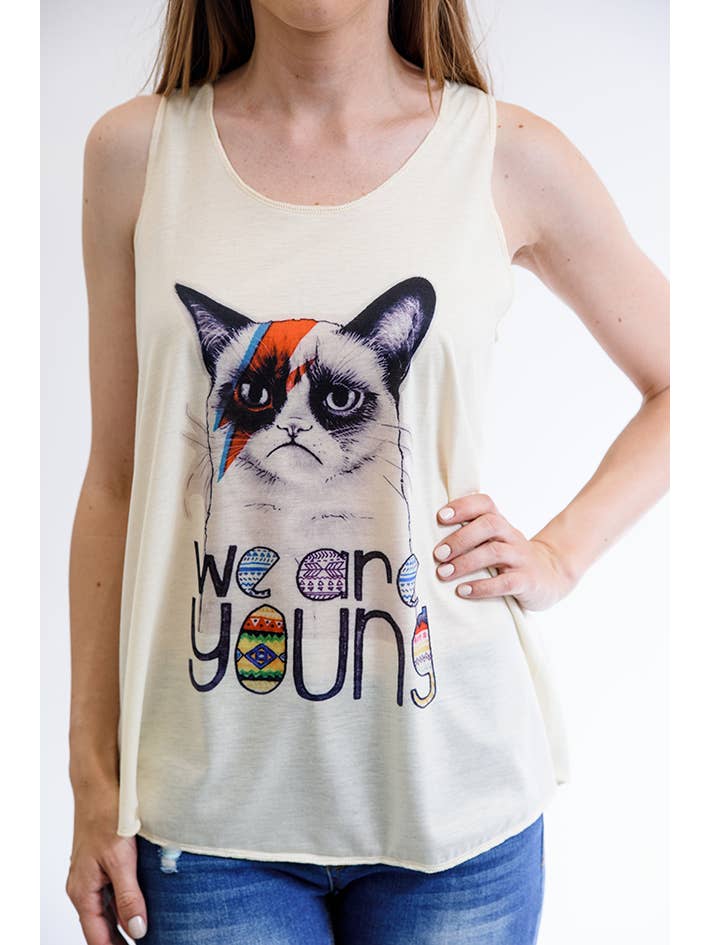 We are Young Cat Print Tank Top White for wholesale on Faire1
