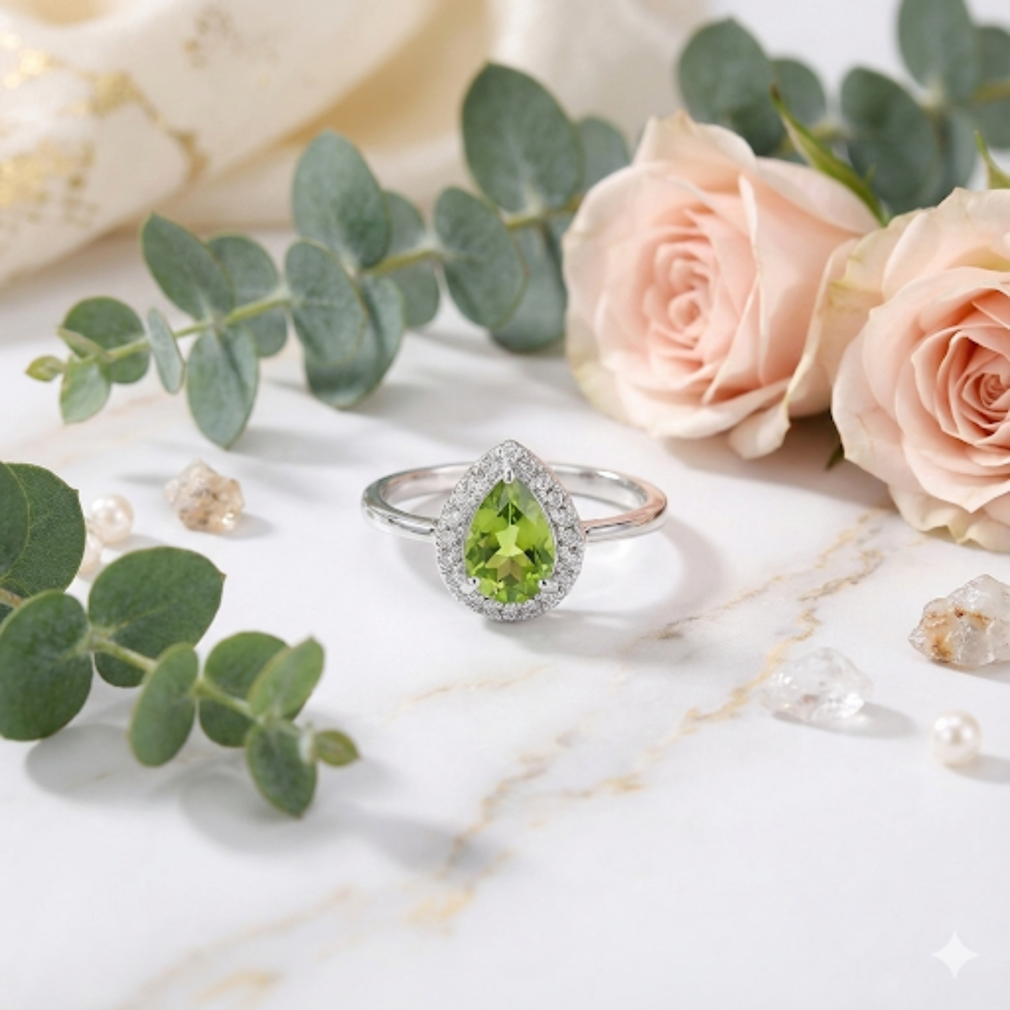 FCJ Jewelry LLC – wholesale Engagement ring – Taylor Swift Inspired Natural Peridot Teardrop Halo Ring10